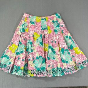 Lilly Pulitzer ingrid pleated Skirt Size 6 Floral‎ Pink Teal Eyelet Hem Women